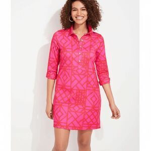 Vineyard Vines Sankaty Bamboo Lattice Margo‎ shirt dress Pink Red Geo Size 2X